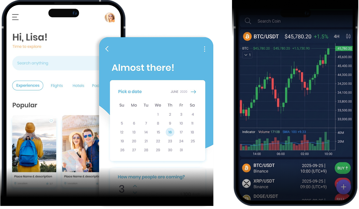 Mobile and trading project screens